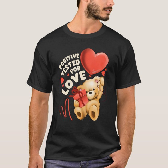 Valentine's day teddy bear with heart balloon T-Shirt (Front)
