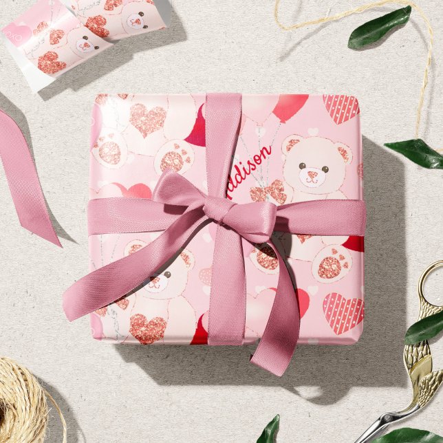 Valentine's Day Teddy Bear XOXO Heart Pattern Wrapping Paper (Creator Uploaded)