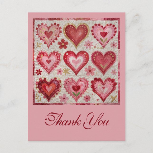 Valentine's Day Themed Quilting Pattern Patchwork Postcard (Front)