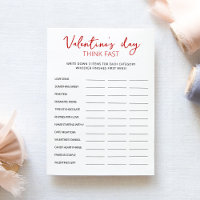 Valentine's day Think Fast, Think Quick party Card