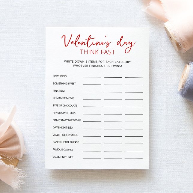 Valentine's day Think Fast, Think Quick party Card (Creator Uploaded)