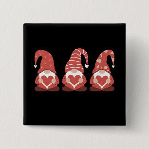 Valentine's Day Three Cute Gnomes Holding Heart 15 Cm Square Badge