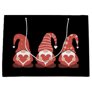 Valentine's Day Three Cute Gnomes Holding Heart Large Gift Bag