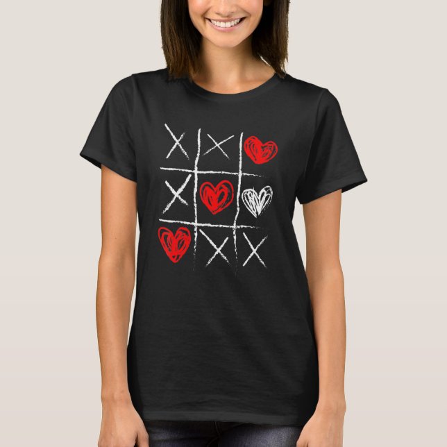 Valentine's Day Tic Tac Toe Valentine Funny Cute H T-Shirt (Front)