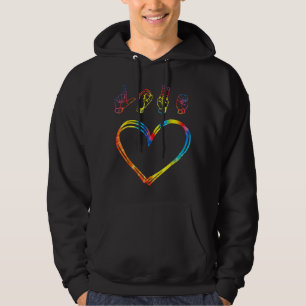 Valentines Day Tie Dye   I Love You Heart Hand Sig Hoodie