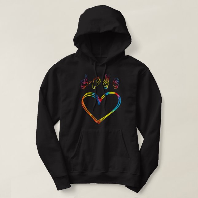 Valentines Day Tie Dye | I Love You Heart Hand Sig Hoodie (Design Front)