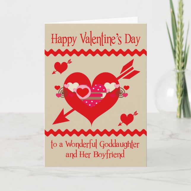 Valentine's Day To Goddaughter and Boyfriend Holiday Card (Front)