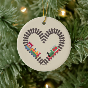 Valentines Day Train Railroad Heart Ceramic Ornament