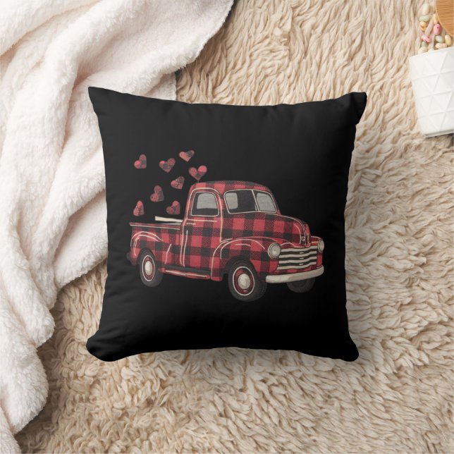 Valentine's Day Truck Funny Buffalo Plaid Leopard  Cushion (Blanket)