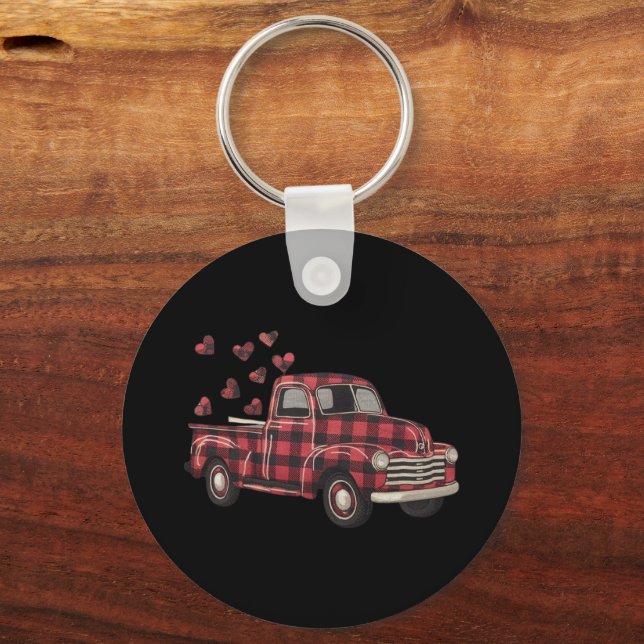 Valentine's Day Truck Funny Buffalo Plaid Leopard  Key Ring (Front)