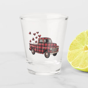 Valentine's Day Truck Funny Buffalo Plaid Leopard Shot Glass