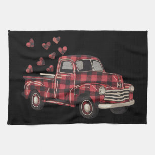 Valentine's Day Truck Funny Buffalo Plaid Leopard  Tea Towel