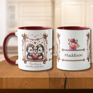 Valentines Day True Love Penquins on the Swing Mug
