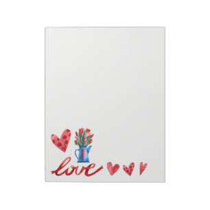 Valentine's Day Tulip Flowers Heart Vase Notepad