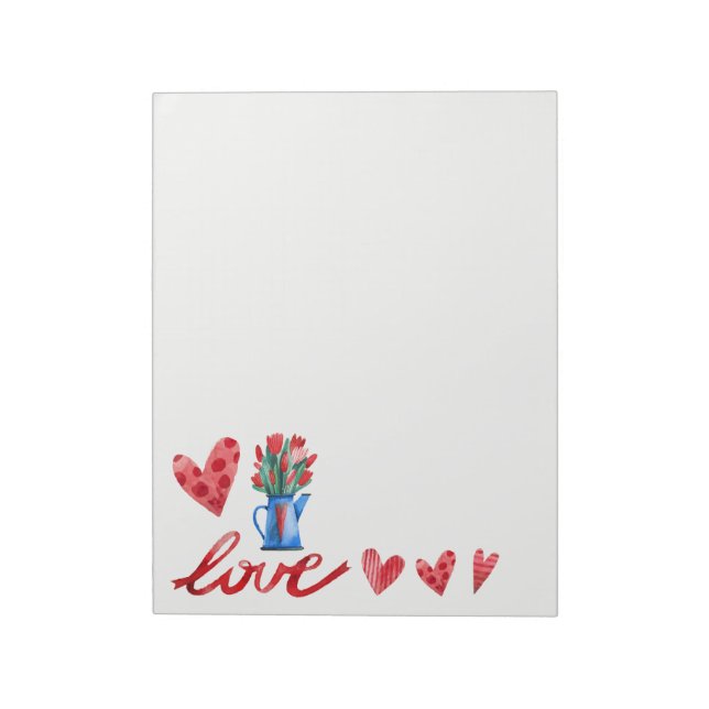 Valentine's Day Tulip Flowers Heart Vase Notepad (Rotated)