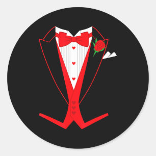 Valentine's Day Tuxedo Red Bow Tie Costume For Guy Classic Round Sticker