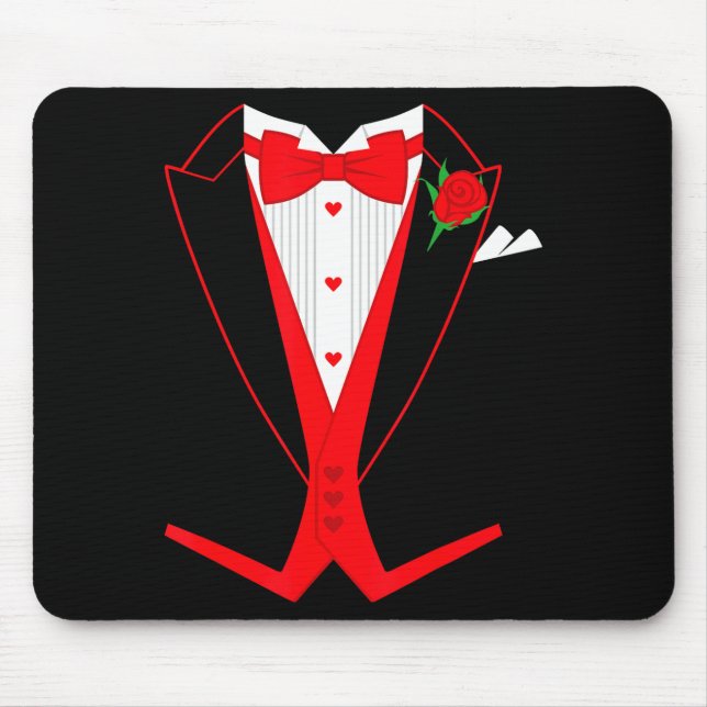 Valentine's Day Tuxedo Red Bow Tie Costume For Guy Mouse Pad (Front)
