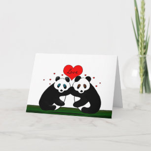 Valentine's DAy Two Panda Bears In Love Holiday Card