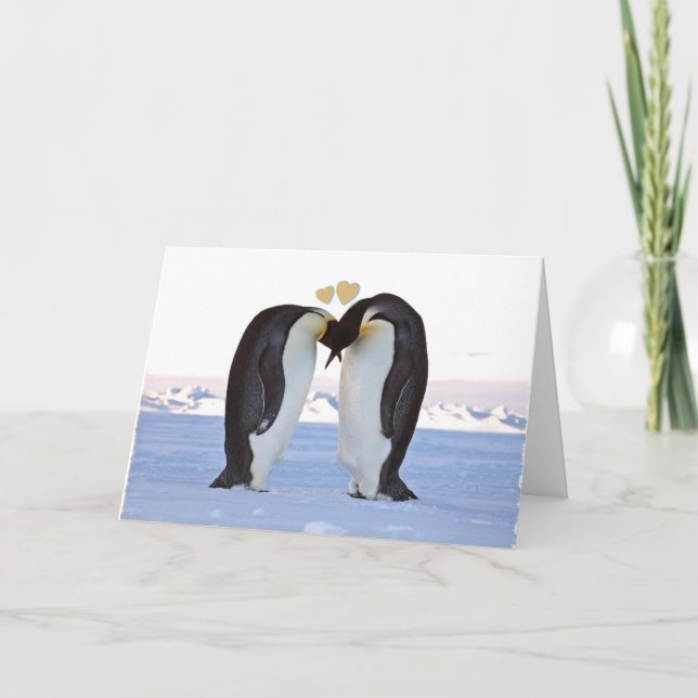 Valentine's Day, Two Penguins - Two Hearts Holiday Card (Front)