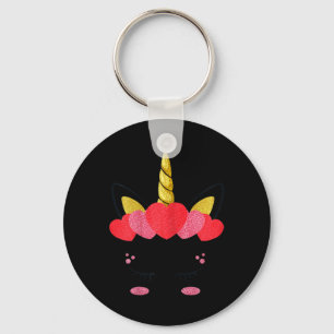 Valentines Day Unicorn Face Hearts Cute Girls Kids Key Ring