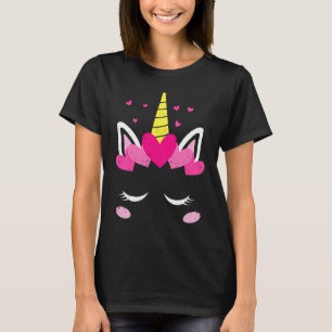 Valentine's Day Unicorn Face Hearts Cute Matching  T-Shirt