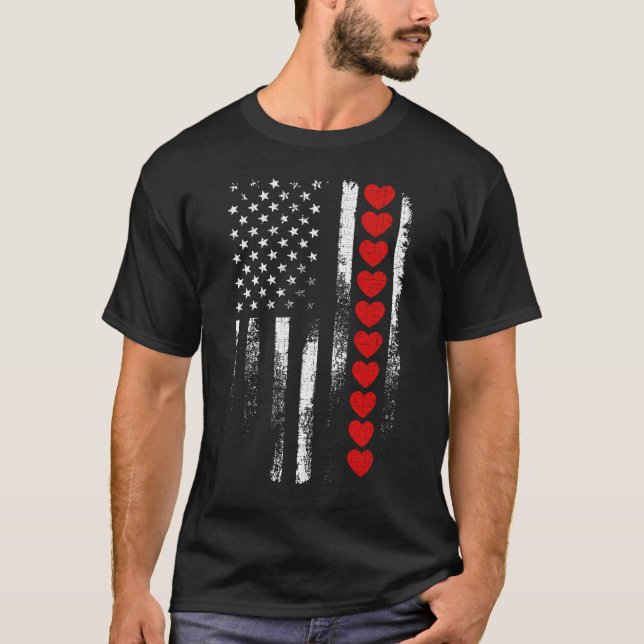 Valentines Day US American Flag Heart Patriotic T-Shirt (Front)