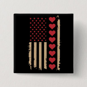Valentine's Day US Flag Hearts  15 Cm Square Badge