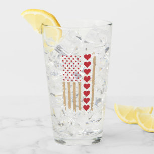 Valentine's Day US Flag Hearts  Glass