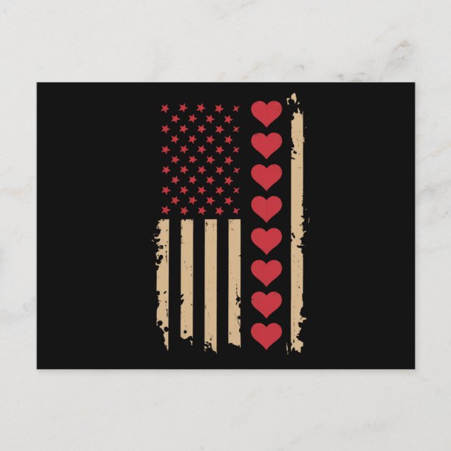 Valentine's Day US Flag Hearts  Postcard (Front)
