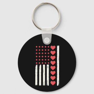 Valentine's Day US Flag Hearts USA Vintage Key Ring