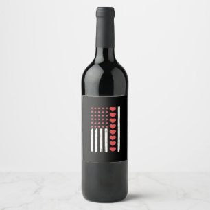 Valentine's Day US Flag Hearts USA Vintage Wine Label