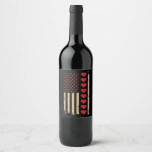 Valentine's Day US Flag Hearts Wine Label