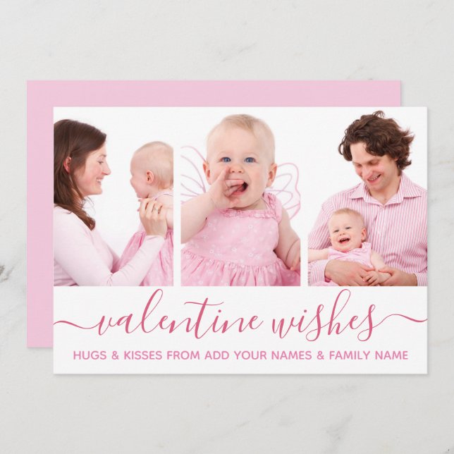 Valentine's Day Valentine Wishes Family Photos Card (Front/Back)