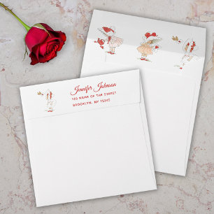 Valentine's Day Vintage Cute Girls and Red Script Envelope