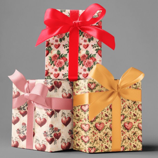 Valentine's Day Vintage Decoupage Heats  Wrapping Paper Sheet (Creator Uploaded)