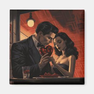 Valentines day vintage retro couple comic magnet