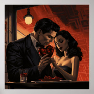 Valentines day vintage retro couple comic poster