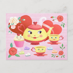 Valentine's Day Vintage Teapot Tea Set  Postcard