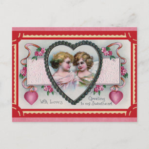 Valentines Day Vintage Victorian Angel Greetings Postcard