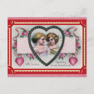 Valentines Day Vintage Victorian Angel Greetings Postcard