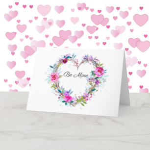 Valentine's Day  Watercolor Flower Wreath Holiday Card