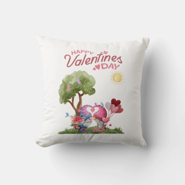 Valentine's Day Watercolor Gnome Couple Cushion (Front)