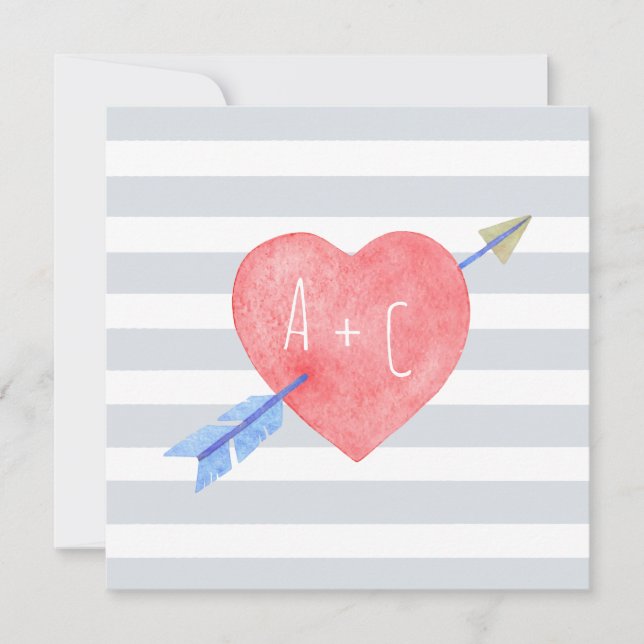 Valentine's Day Watercolor Heart Arrow Flat Card (Front)