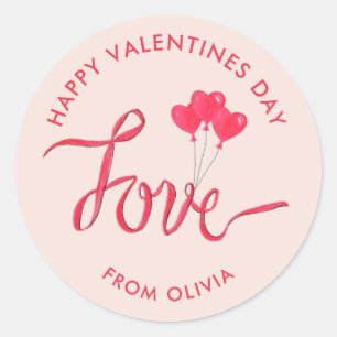 Valentines day watercolor heart balloons Love  Classic Round Sticker