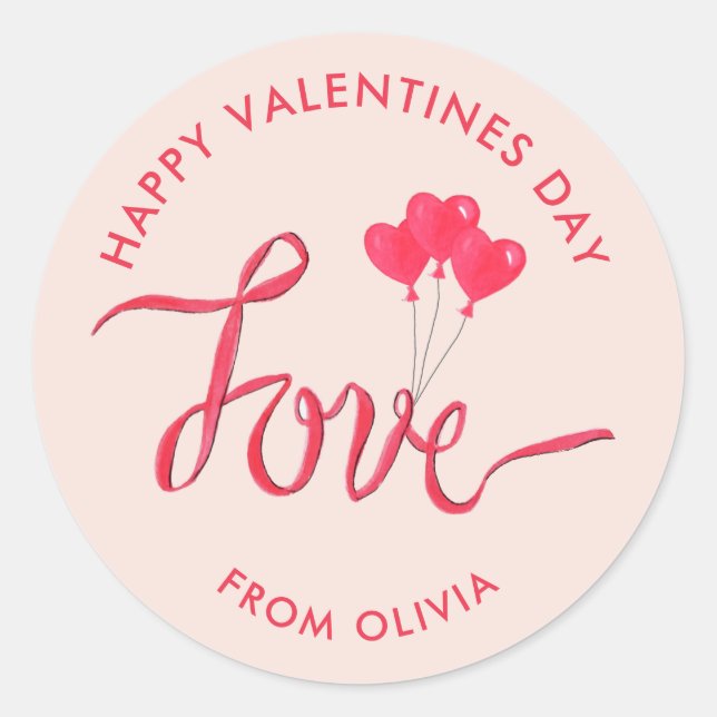 Valentines day watercolor heart balloons Love  Classic Round Sticker (Front)