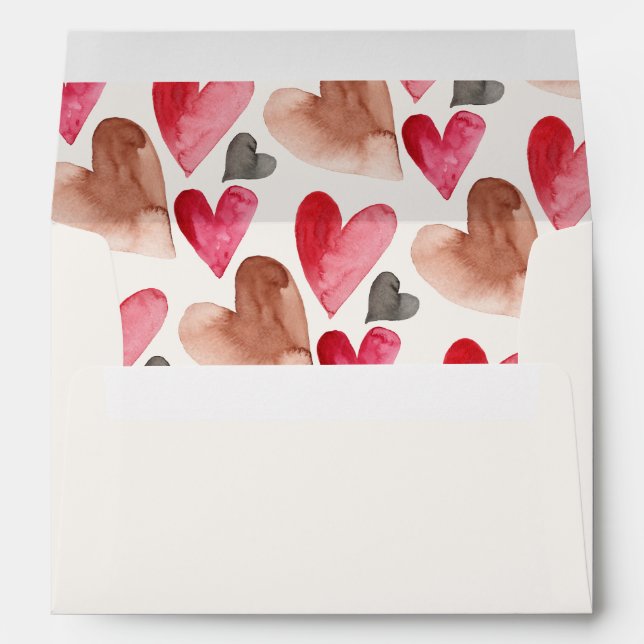 Valentine's Day Watercolor Hearts Envelope (Back (Bottom))