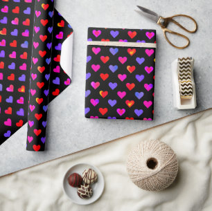 Valentine's Day Watercolor Hearts Pattern Wrapping Paper