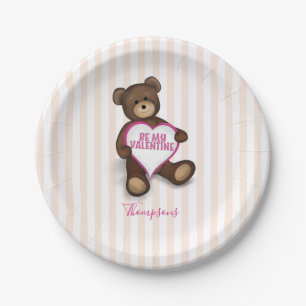 Valentine's Day Watercolor Modern Rustic Teddy Paper Plate