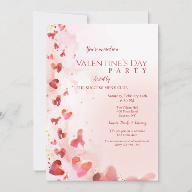 Valentine's Day Watercolor Party Invitation (Front)