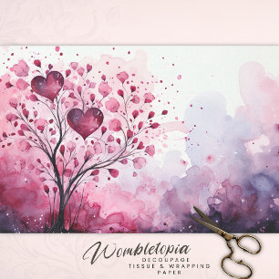 Valentine's Day Watercolor Pink Purple Heart Tree  Tissue Paper